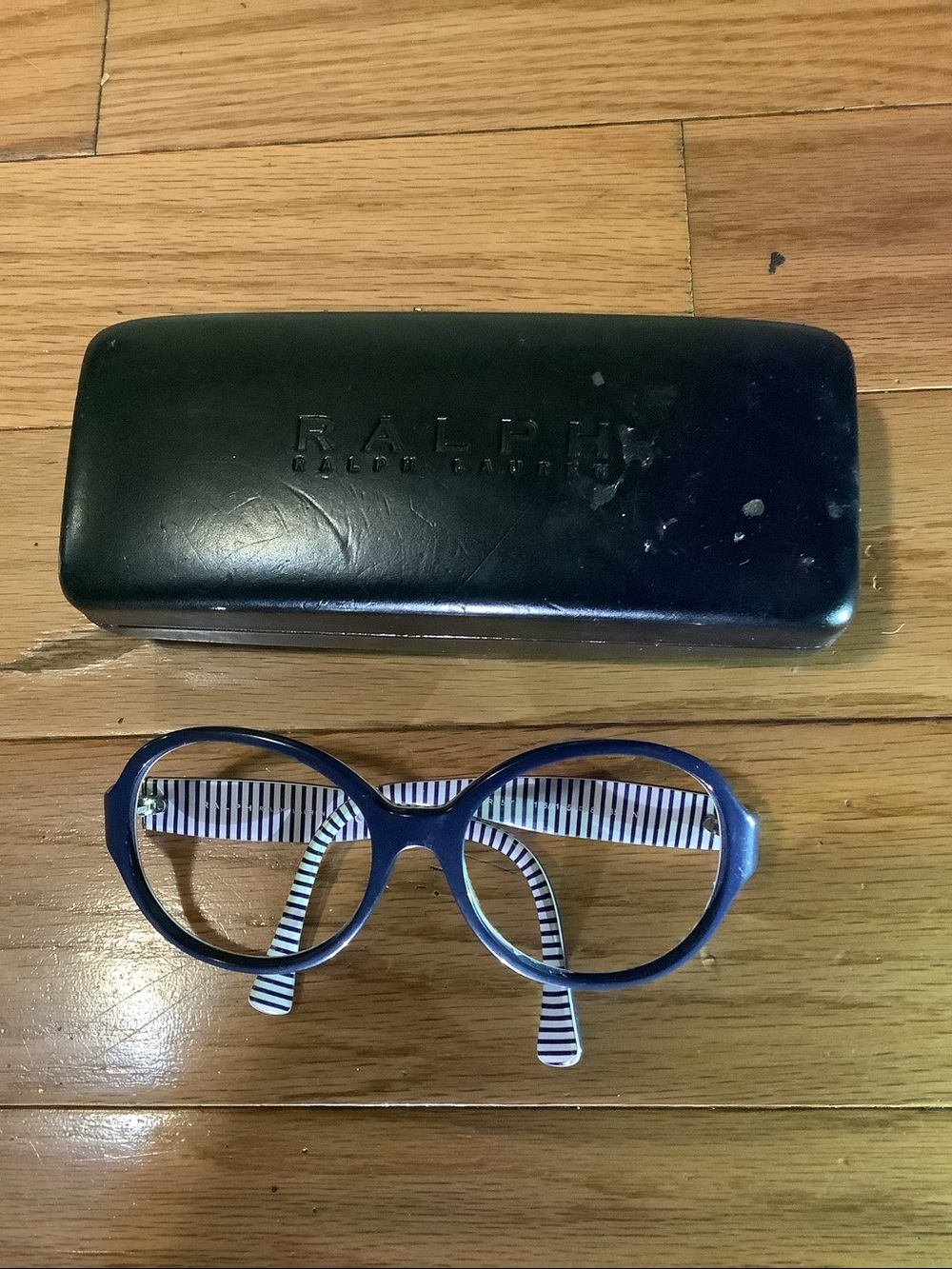 Ralph Lauren Navy Round Glasses with White Striped Temples